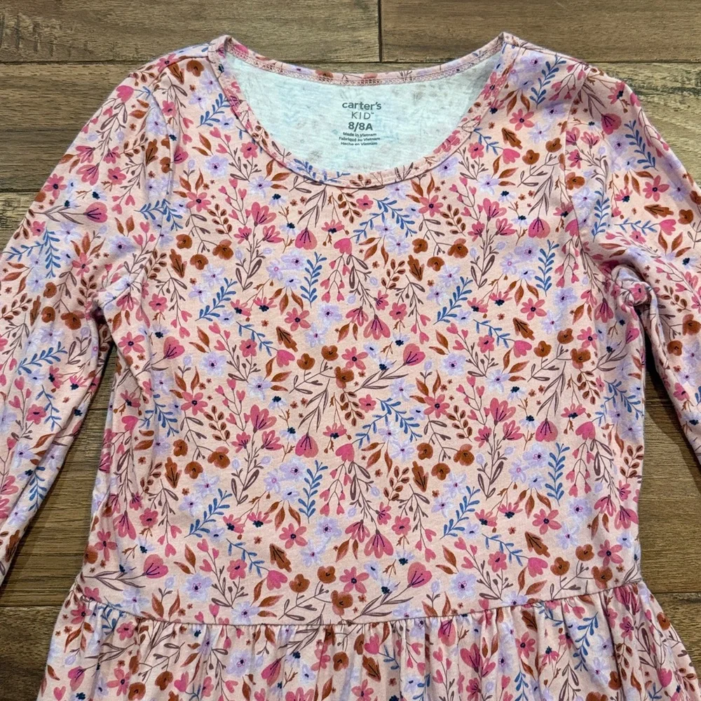 Carter’s KID Girls Pink Multi-colored Floral Long-Sleeve Dress - Size 8/8A